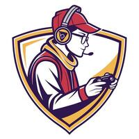 a man wearing a headset and holding a controller vector