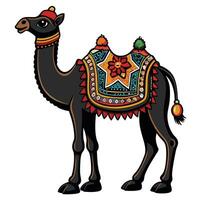a camel with a colorful saddle vector