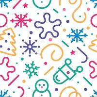 a colorful christmas pattern with snowflakes, snowmen, and other items vector