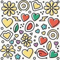 a colorful pattern with hearts, flowers and other shapes vector