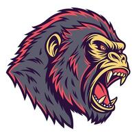 gorilla head with open mouth and fangs vector