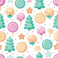 christmas seamless pattern with candy and trees vector