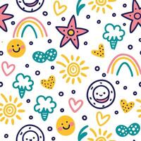 a colorful pattern with sun, stars, and clouds vector