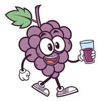 grape fruit cartoon character with a glass of juice vector