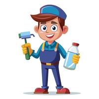 a cartoon character with a paint roller and bottle vector