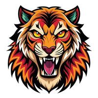 a tiger head with a red and yellow face vector