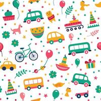 seamless pattern with colorful toys and vehicles vector