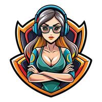 a girl gamer with headphones and glasses vector