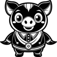 a black and white cartoon pig in a suit vector