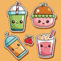 cute drink stickers set with different drinks vector