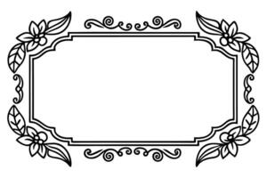 a black and white drawing of a frame with leaves vector
