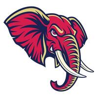 an elephant head with tusks and a red and blue color scheme vector