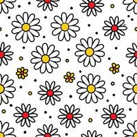 a white and yellow daisy pattern with red dots vector