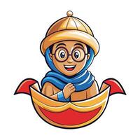 a cartoon character in a boat with a red ribbon vector