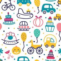 seamless pattern with colorful objects and vehicles vector