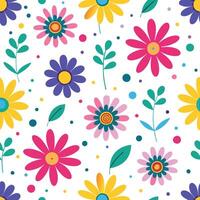 seamless pattern with colorful flowers and leaves vector