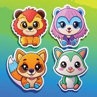 four different animal stickers on a colorful background vector