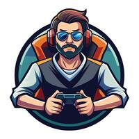 a man with glasses and a beard is playing a game vector