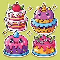 cute cake set with unicorn, unicorn, unicorn, unicorn, unicorn, unicorn, unicorn, vector