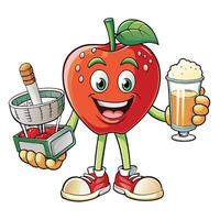 apple character holding a beer and a blender vector