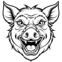 a black and white illustration of a pig head vector