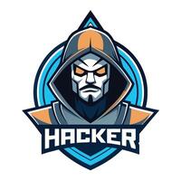 the hacker logo, with a hooded man in front of it vector