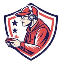 a man in a red hat and glasses holding a controller vector