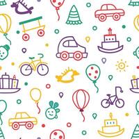 seamless pattern with colorful toys and vehicles vector