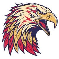 an eagle head with red and yellow feathers vector