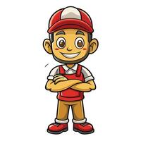 cartoon character of a delivery man with a red cap vector