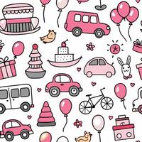 a pink seamless pattern with various items vector