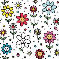 seamless pattern with flowers and smiling faces vector
