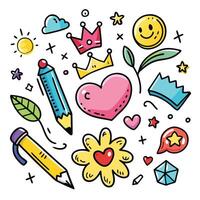 a set of doodles with various objects vector
