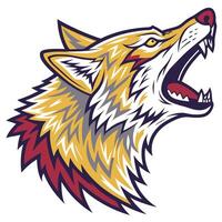 the head of a wolf with its mouth open vector