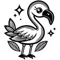 a black and white drawing of a flamingo vector