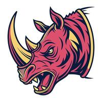 a rhino head with horns and a red and yellow color scheme vector
