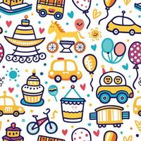 a seamless pattern with various objects and vehicles vector