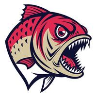an angry red fish with sharp teeth vector