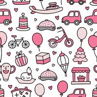 a pink seamless pattern with various items vector