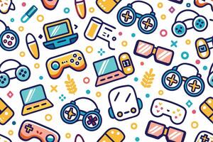 a seamless pattern with various gaming items vector