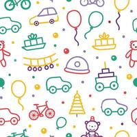 a colorful pattern with toys and other items vector
