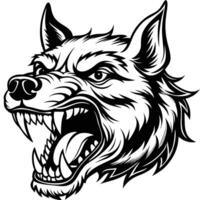 a wolf head with its mouth open and teeth showing vector
