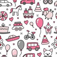 a pink and white pattern with various items vector