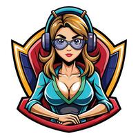 a cartoon woman with headphones and glasses vector