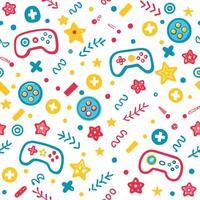 seamless pattern with colorful game controllers and stars vector