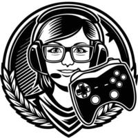 a girl gamer with a controller in her hand vector
