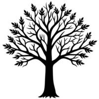 a black and white silhouette of a tree with leaves vector