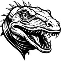 a dinosaur head with sharp teeth and a black and white design vector