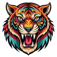 a tiger head with a colorful face vector