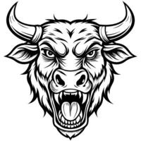an angry bull head with open mouth and fangs vector